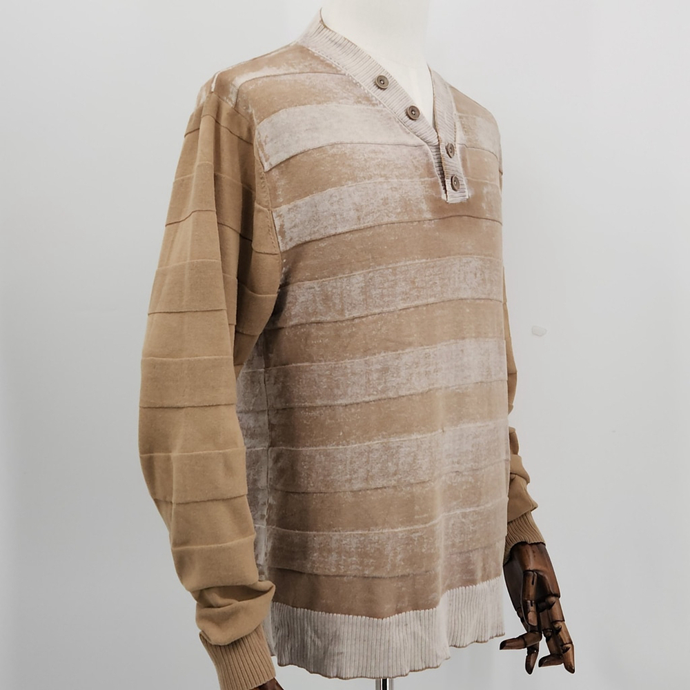 Mens A. Tiziano Wheat Tan Distressed Front Buttoned Sweater Size Large Gorp - Picture 5 of 14